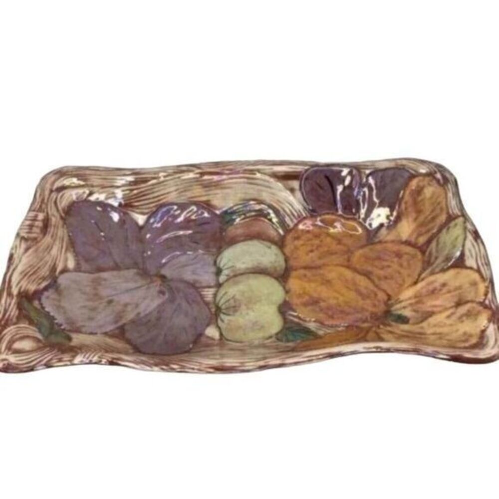 Floral Lusterware Ceramic Hand Painted Dogwood Accent Tray Vintage